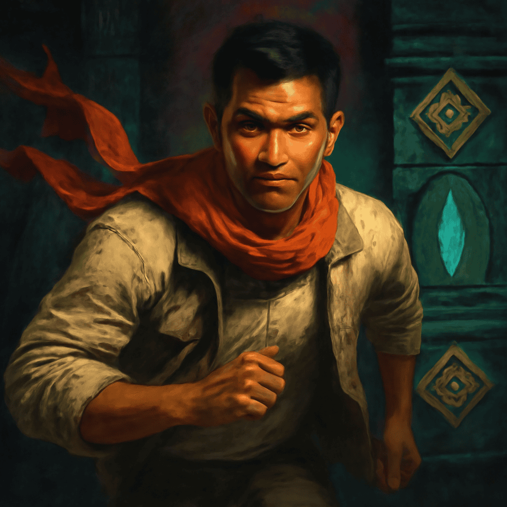 Bayu dengan syal bergerak, siap berlari